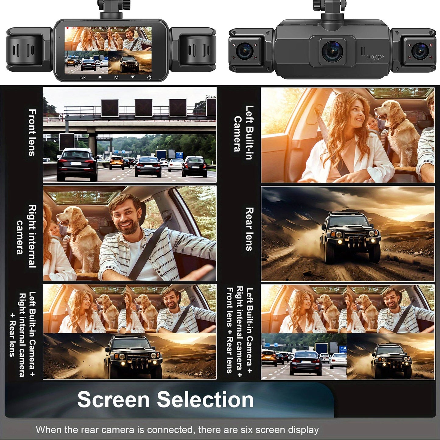 Wireless Front and Rear Car Dash Cam with Night Vision and Mobile App