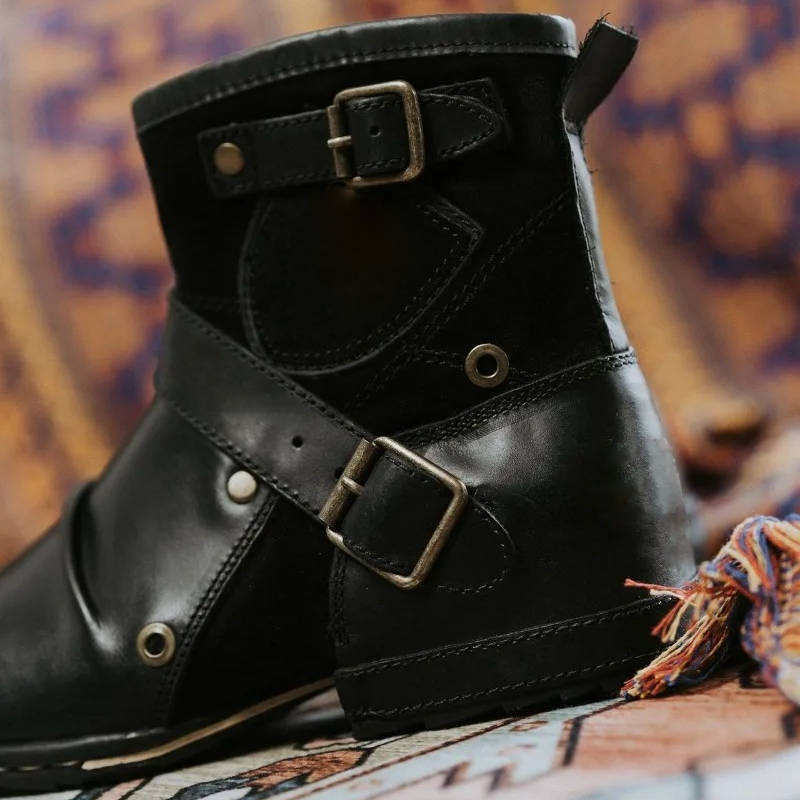 Men's Vintage Buckled Slip-On Ankle Boots