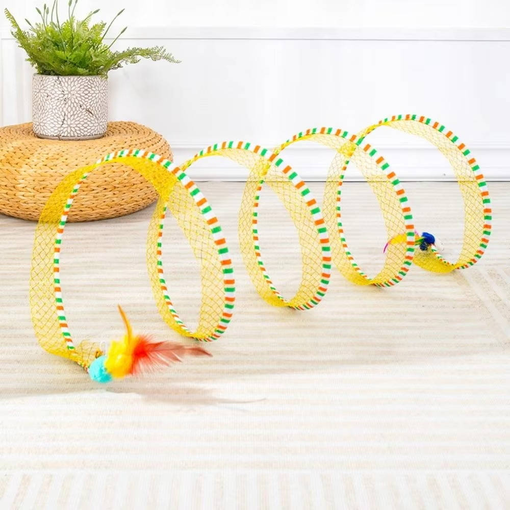 Collapsible Cat Hunting Toy with Feather Bell and Plush Mouse