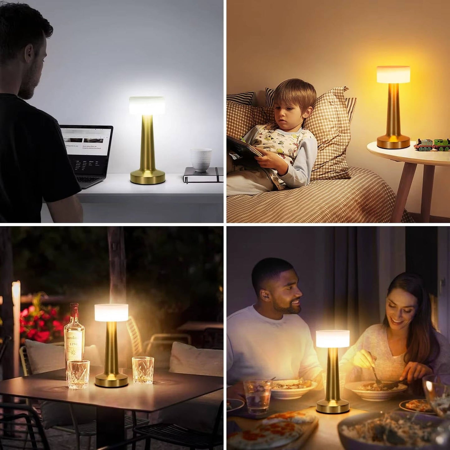 Cordless Rechargeable LED Table Lamp with Touch Sensor and Metal Base