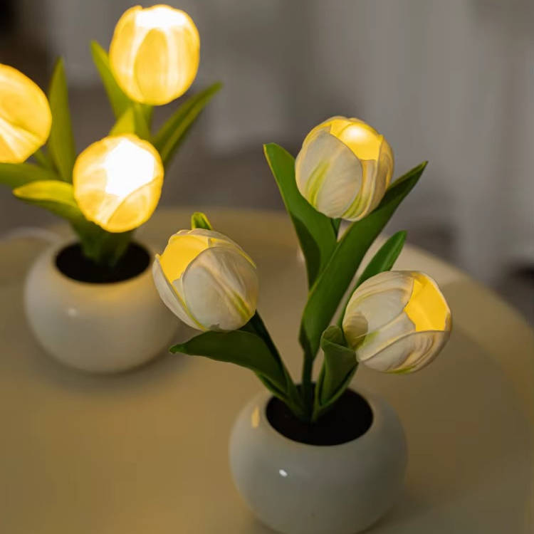 LED Color Changing Tulip Night Light with Ceramic Vase