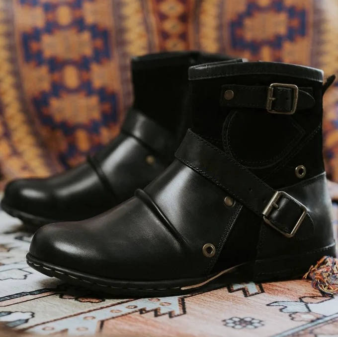 Men's Vintage Buckled Slip-On Ankle Boots