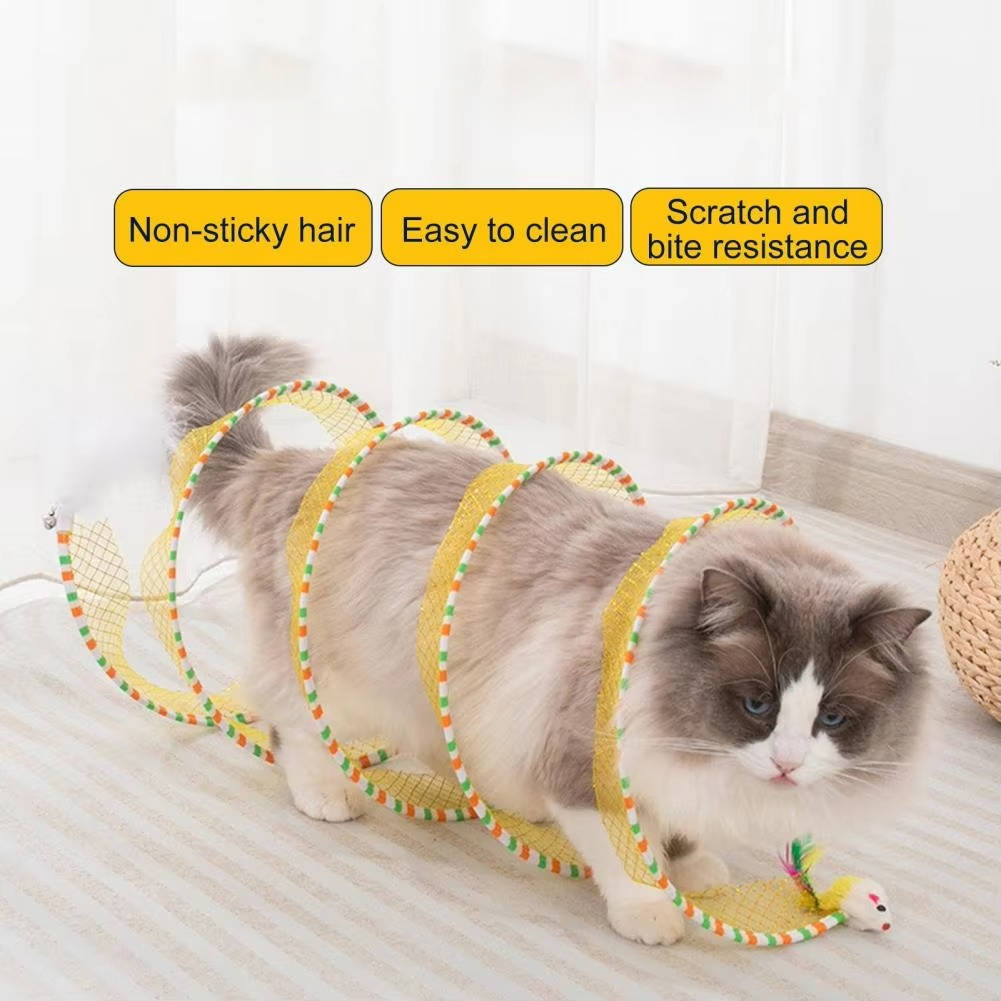 Collapsible Cat Hunting Toy with Feather Bell and Plush Mouse