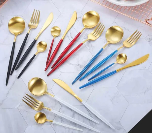 Luxurious 24-Piece Gold and Silver Stainless Steel Cutlery Set