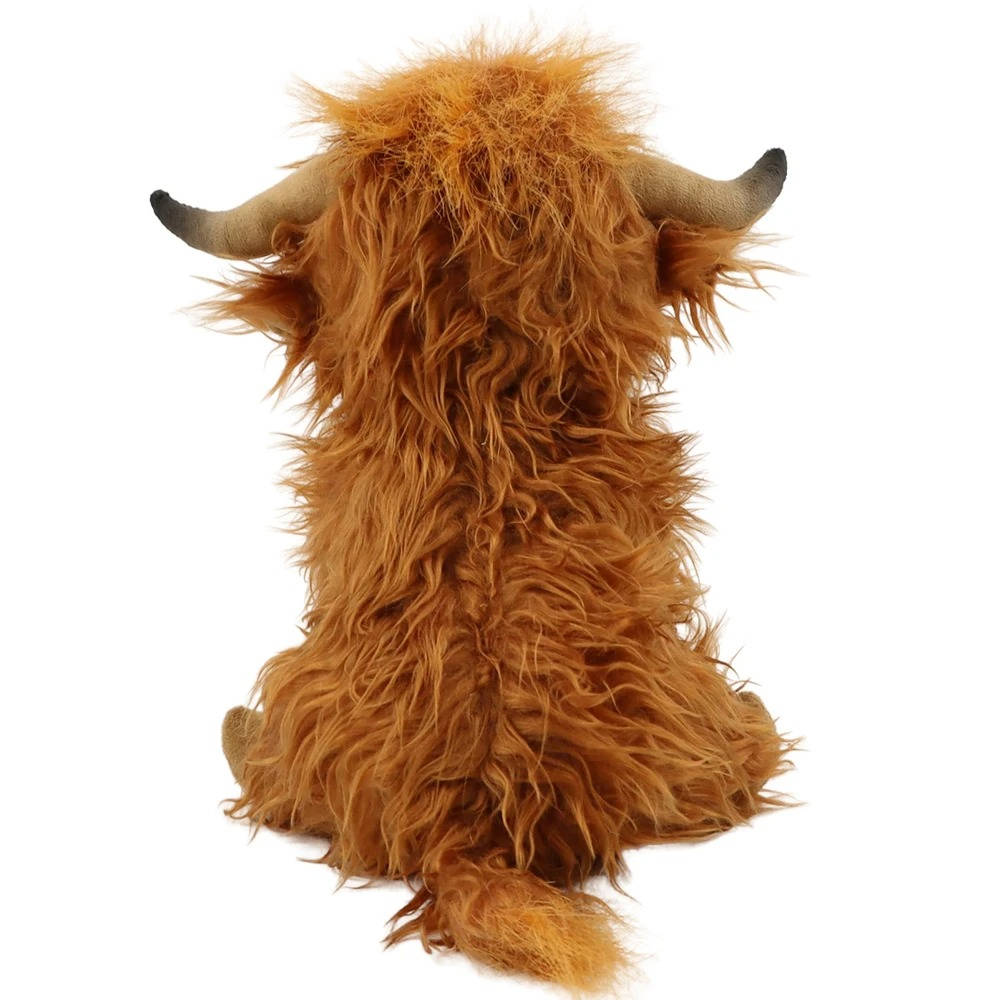 Handmade Plush Cow Stuffed Animal Toy with Fluffy Fur and Expressive Eyes