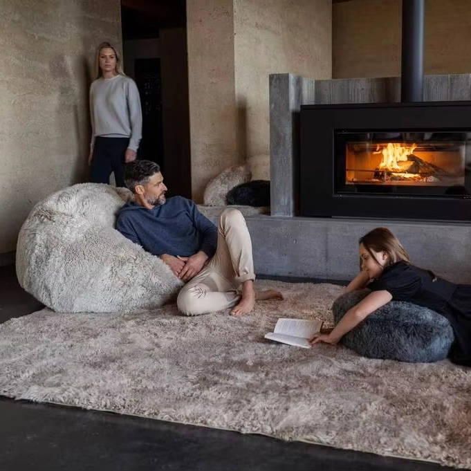 Ultra Soft Fluffy Faux Fur Bean Bag Cover for Kids and Adults, Adjustable Unfilled Pouf with Vegan Leather Handle