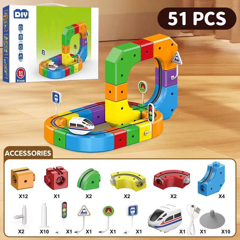 Magnetic Train Track Building Set with Rechargeable Electric Train