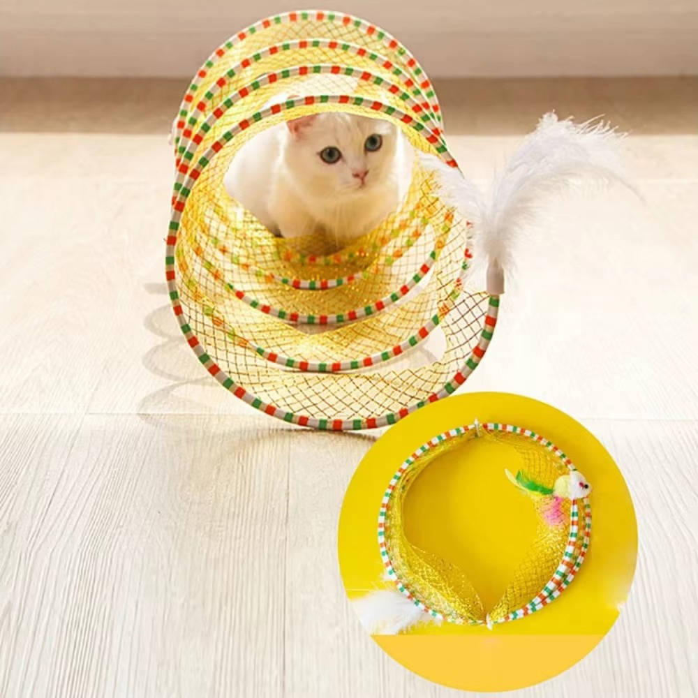 Collapsible Cat Hunting Toy with Feather Bell and Plush Mouse
