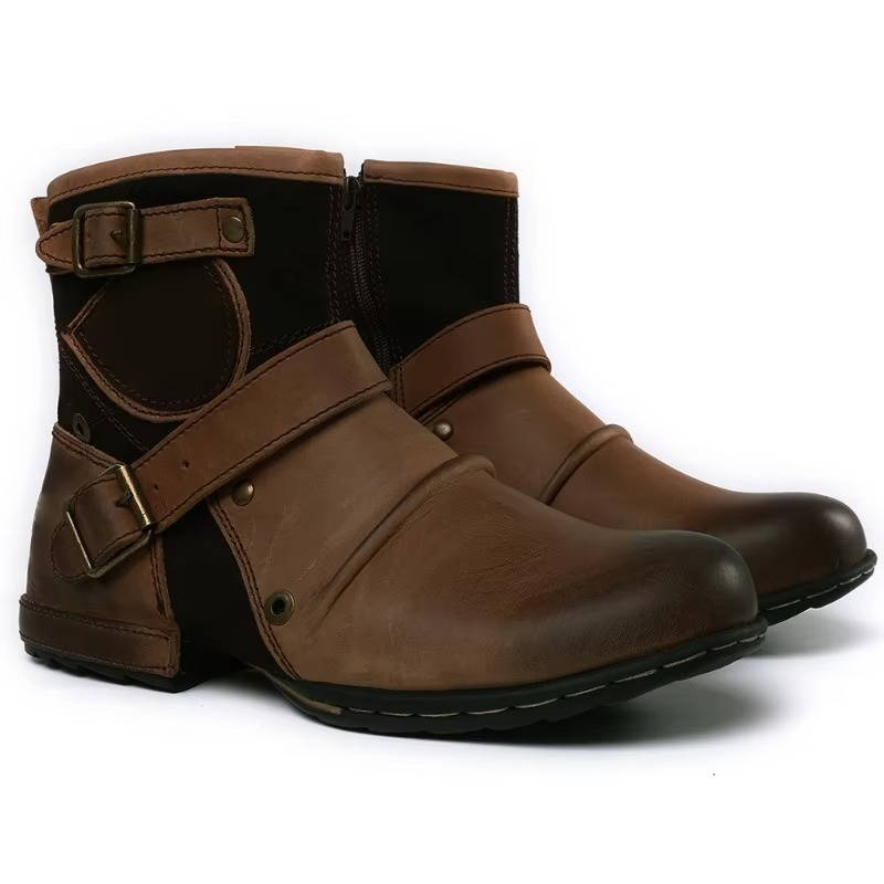 Men's Vintage Buckled Slip-On Ankle Boots