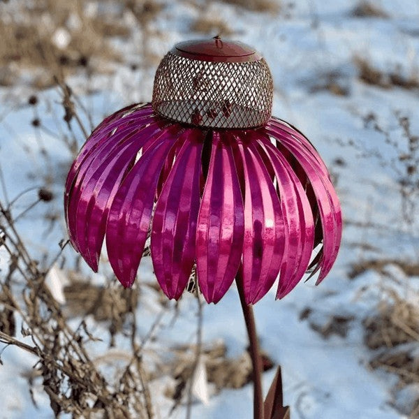 Coneflower Metal Bird Feeder with Wide Dish
