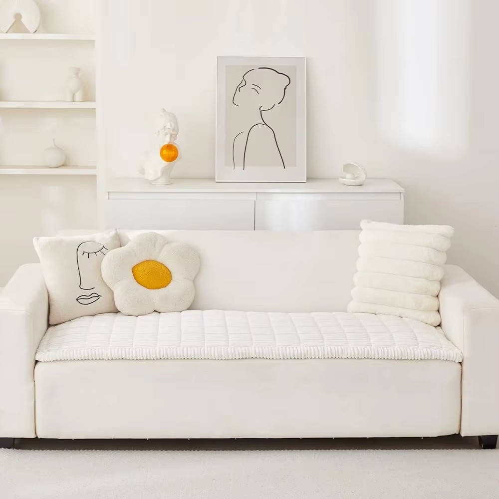 Non-Slip Fuzzy Pet Couch Cover for 2-3 Cushion Sofas, Washable Furniture Protector