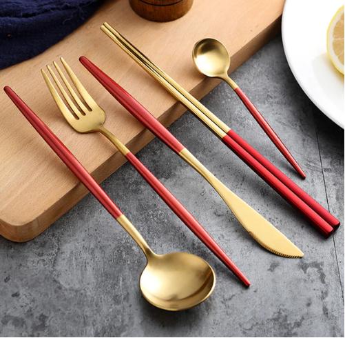 Luxurious 24-Piece Gold and Silver Stainless Steel Cutlery Set