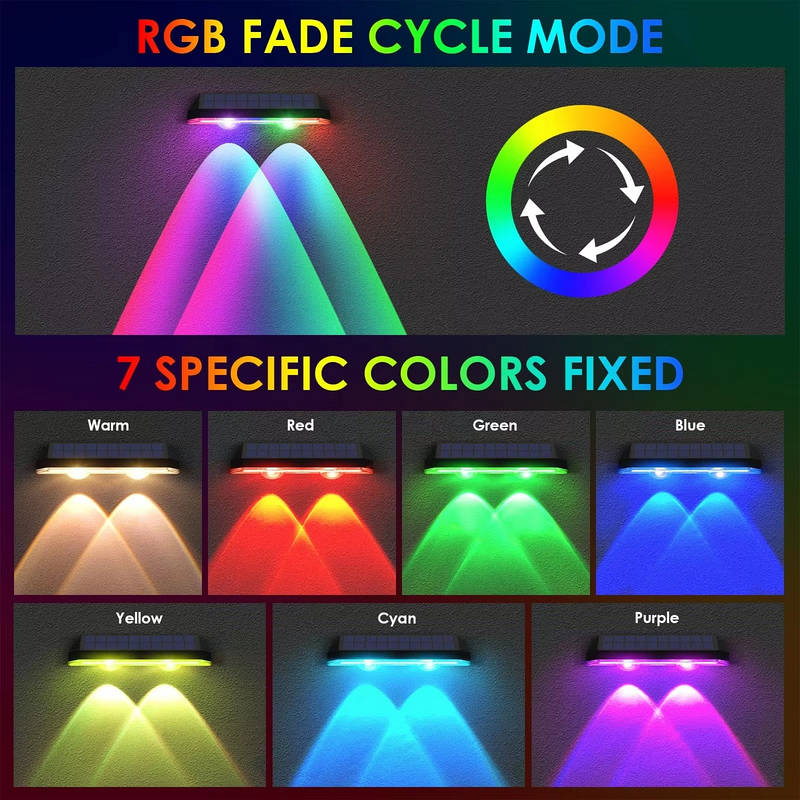 Solar LED Outdoor Fence Lights with 8 Color Modes, Waterproof Garden Lighting