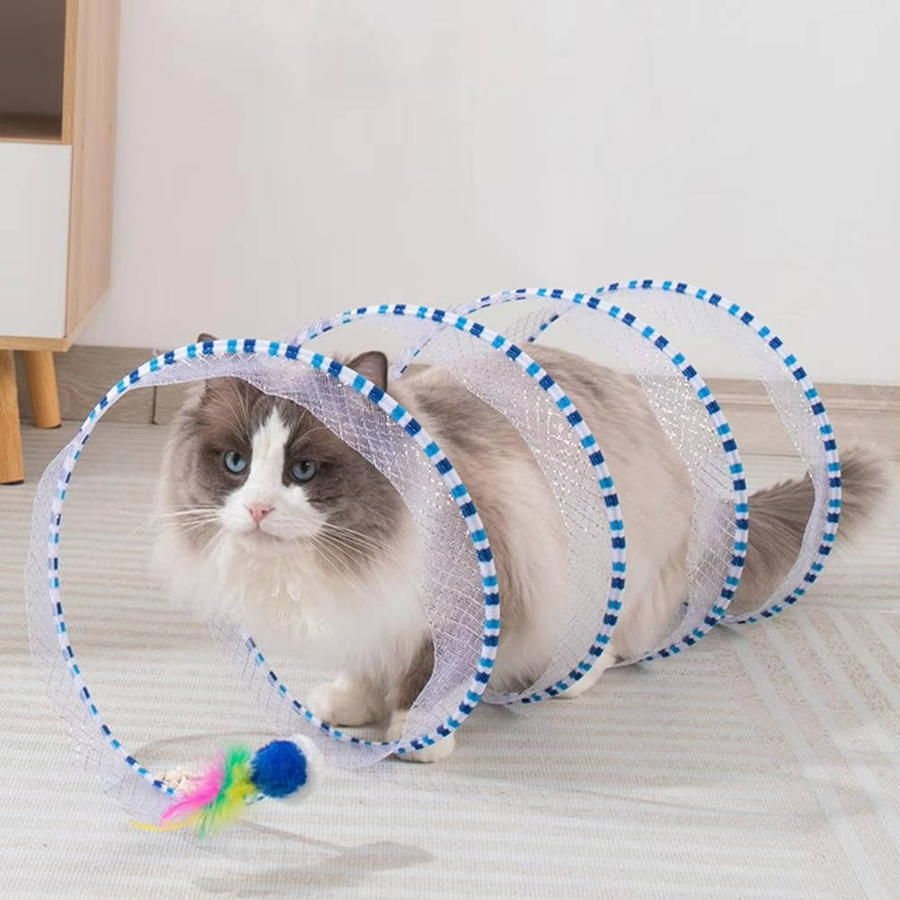 Collapsible Cat Hunting Toy with Feather Bell and Plush Mouse