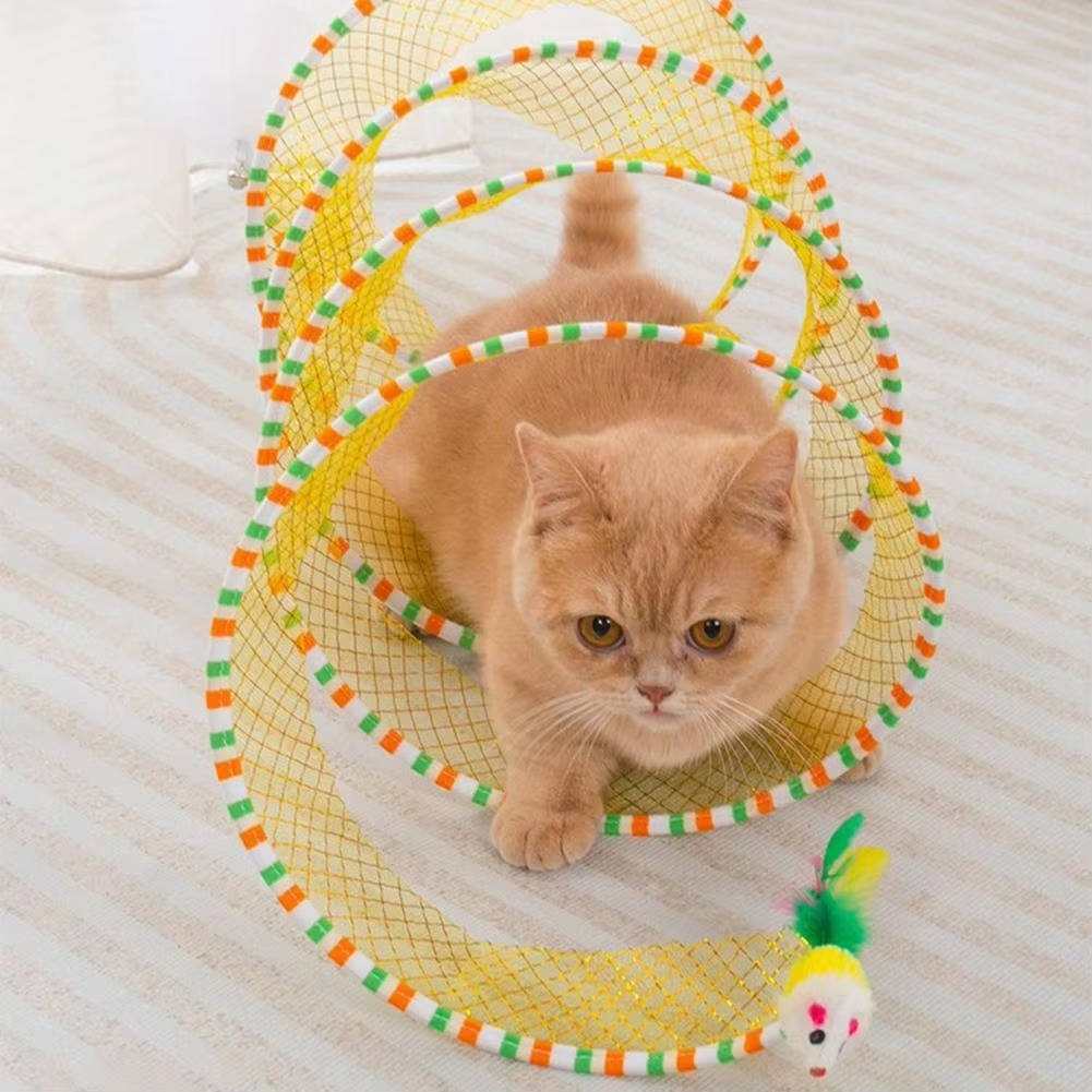 Collapsible Cat Hunting Toy with Feather Bell and Plush Mouse