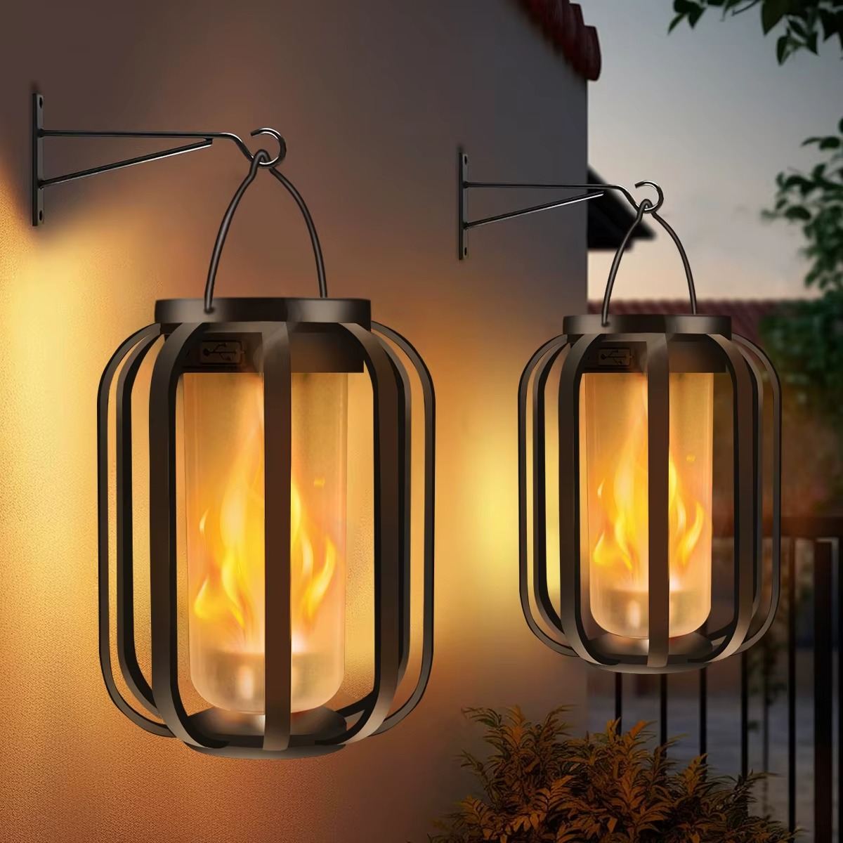 Solar and USB Rechargeable LED Lantern with Flame Effect