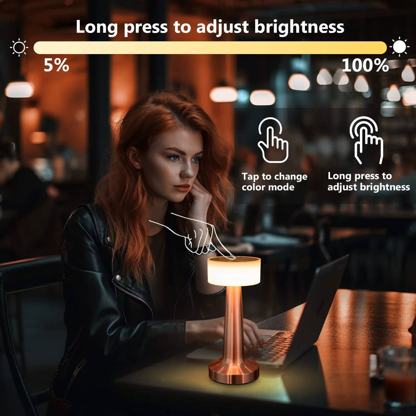 Cordless Rechargeable LED Table Lamp with Touch Sensor and Metal Base