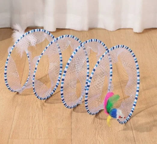 Collapsible Cat Hunting Toy with Feather Bell and Plush Mouse