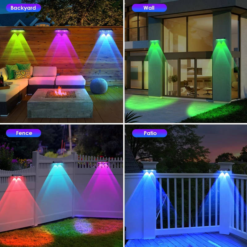 Solar LED Outdoor Fence Lights with 8 Color Modes, Waterproof Garden Lighting