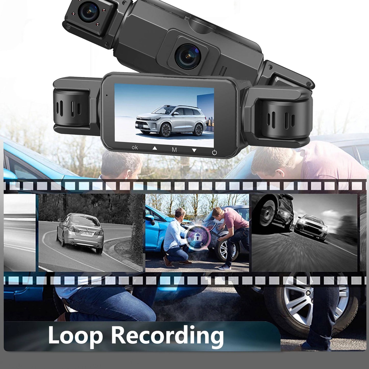 Wireless Front and Rear Car Dash Cam with Night Vision and Mobile App