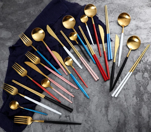 Luxurious 24-Piece Gold and Silver Stainless Steel Cutlery Set