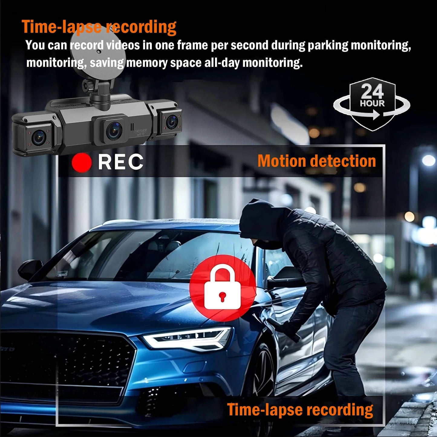 Wireless Front and Rear Car Dash Cam with Night Vision and Mobile App
