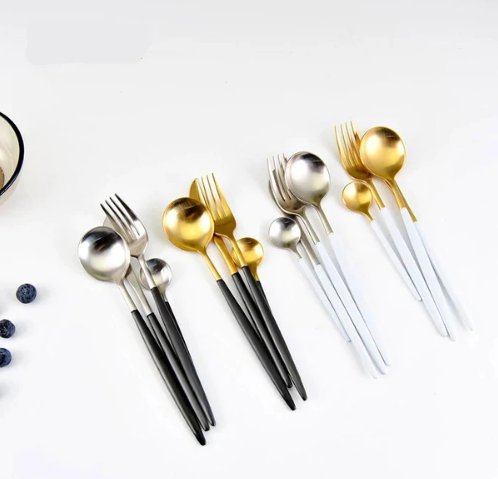 Luxurious 24-Piece Gold and Silver Stainless Steel Cutlery Set