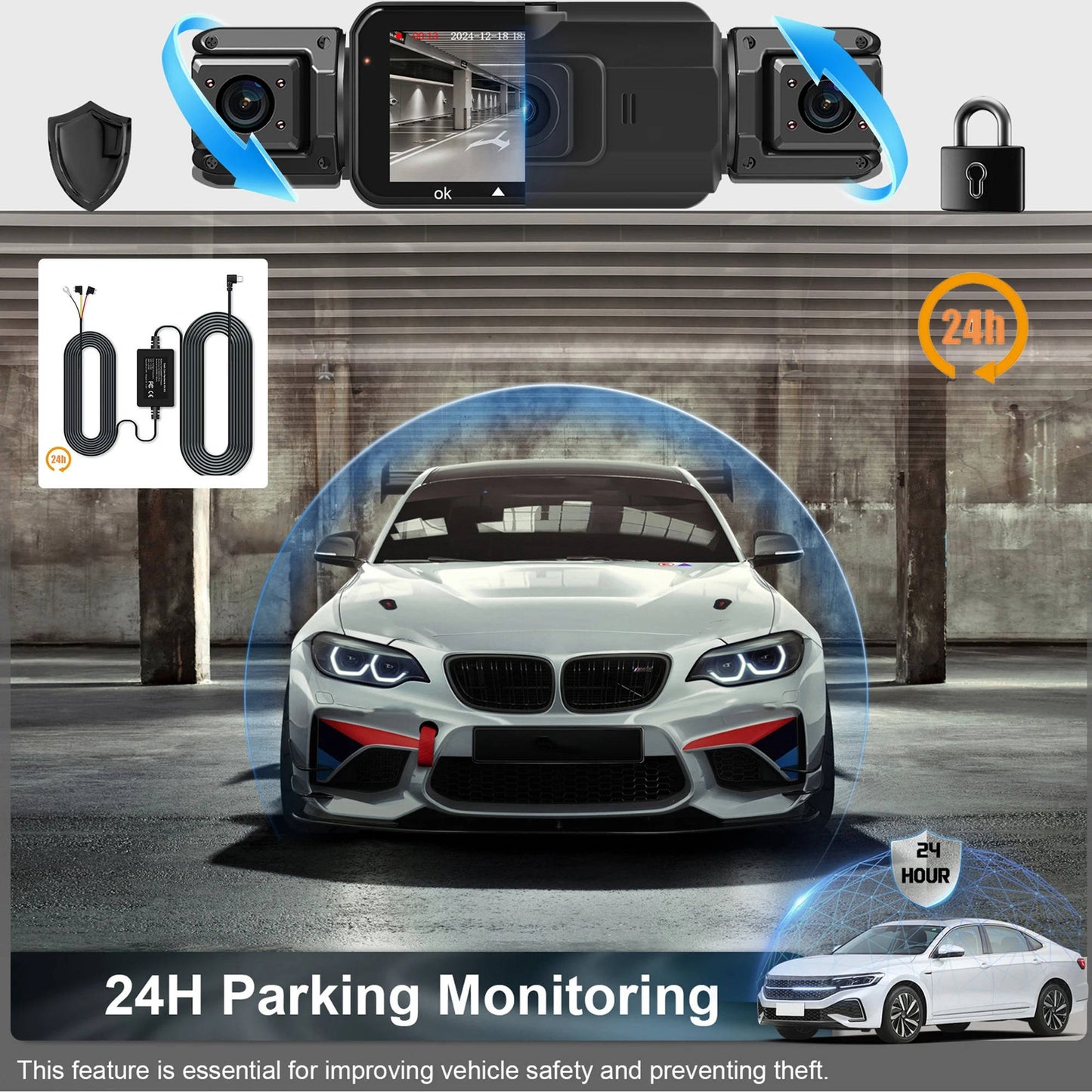 Wireless Front and Rear Car Dash Cam with Night Vision and Mobile App