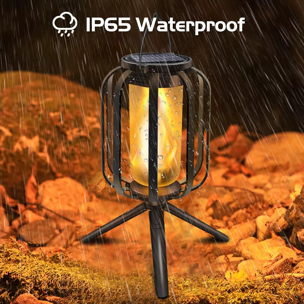 Solar and USB Rechargeable LED Lantern with Flame Effect