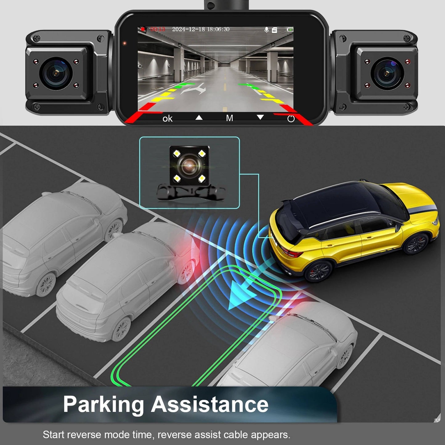Wireless Front and Rear Car Dash Cam with Night Vision and Mobile App