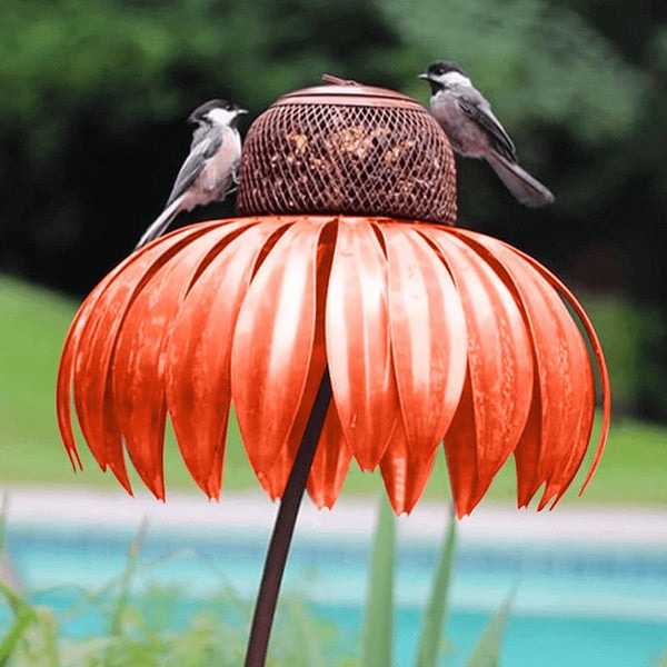 Coneflower Metal Bird Feeder with Wide Dish