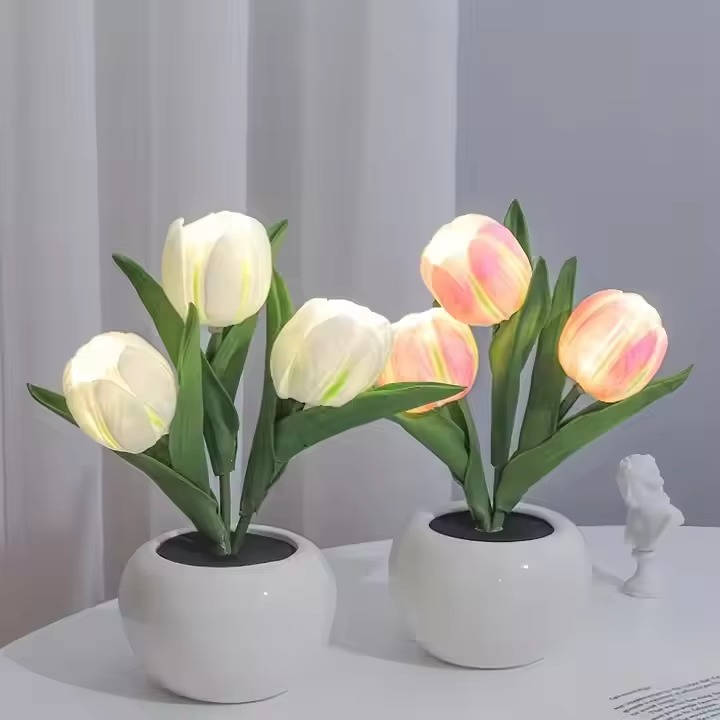 LED Color Changing Tulip Night Light with Ceramic Vase