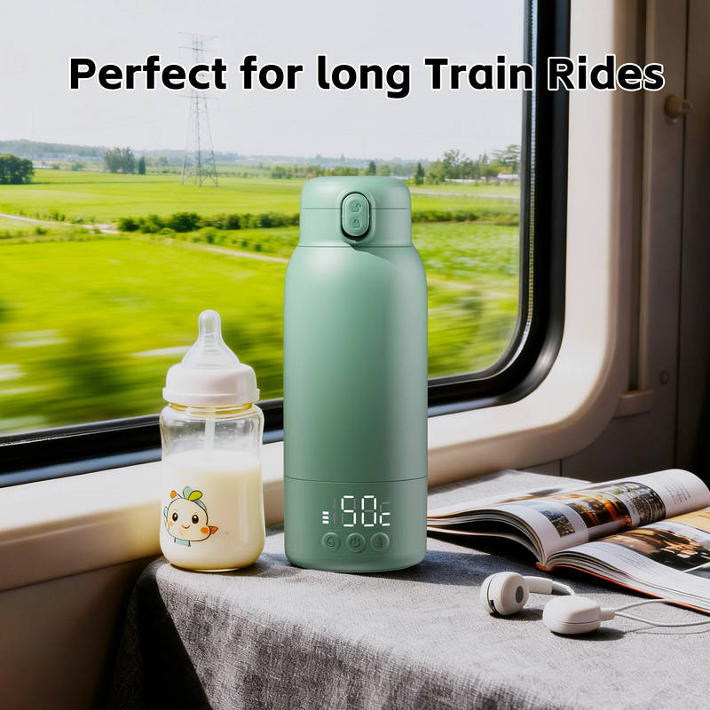 Rechargeable Portable Baby Bottle Warmer with LED Display, 17oz Stainless Steel, Fast Heating