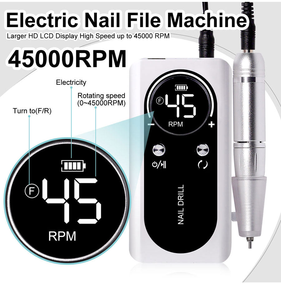 Portable Electric Nail File 45000RPM Rechargeable Low Noise