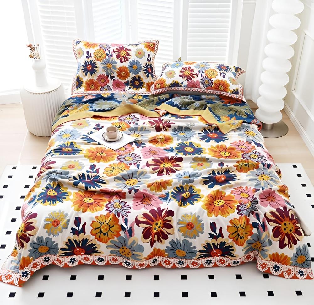 Reversible Bright Flower Organic Cotton Blanket