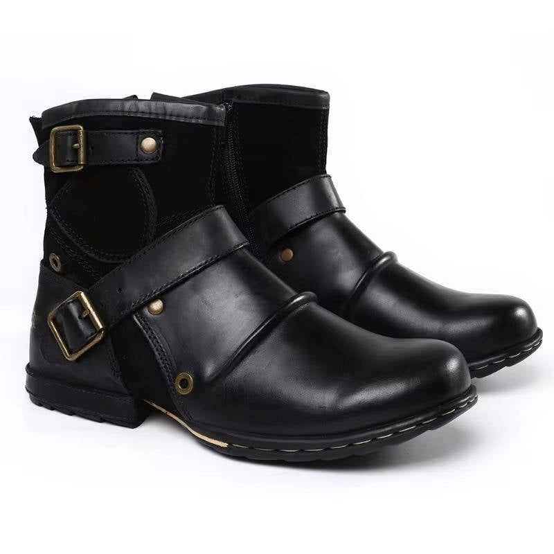 Men's Vintage Buckled Slip-On Ankle Boots