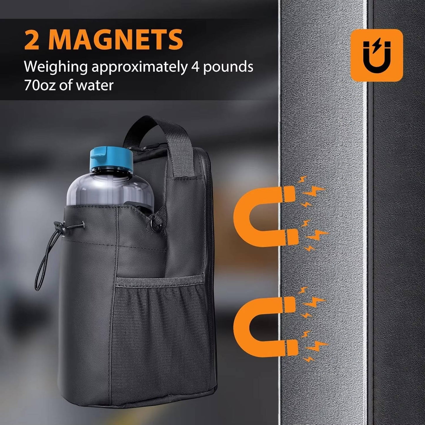 Magnetic Small Gym Bag with Lockable Zippers and Side Pockets
