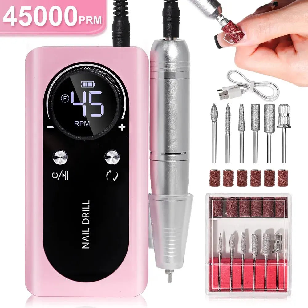 Portable Electric Nail File 45000RPM Rechargeable Low Noise