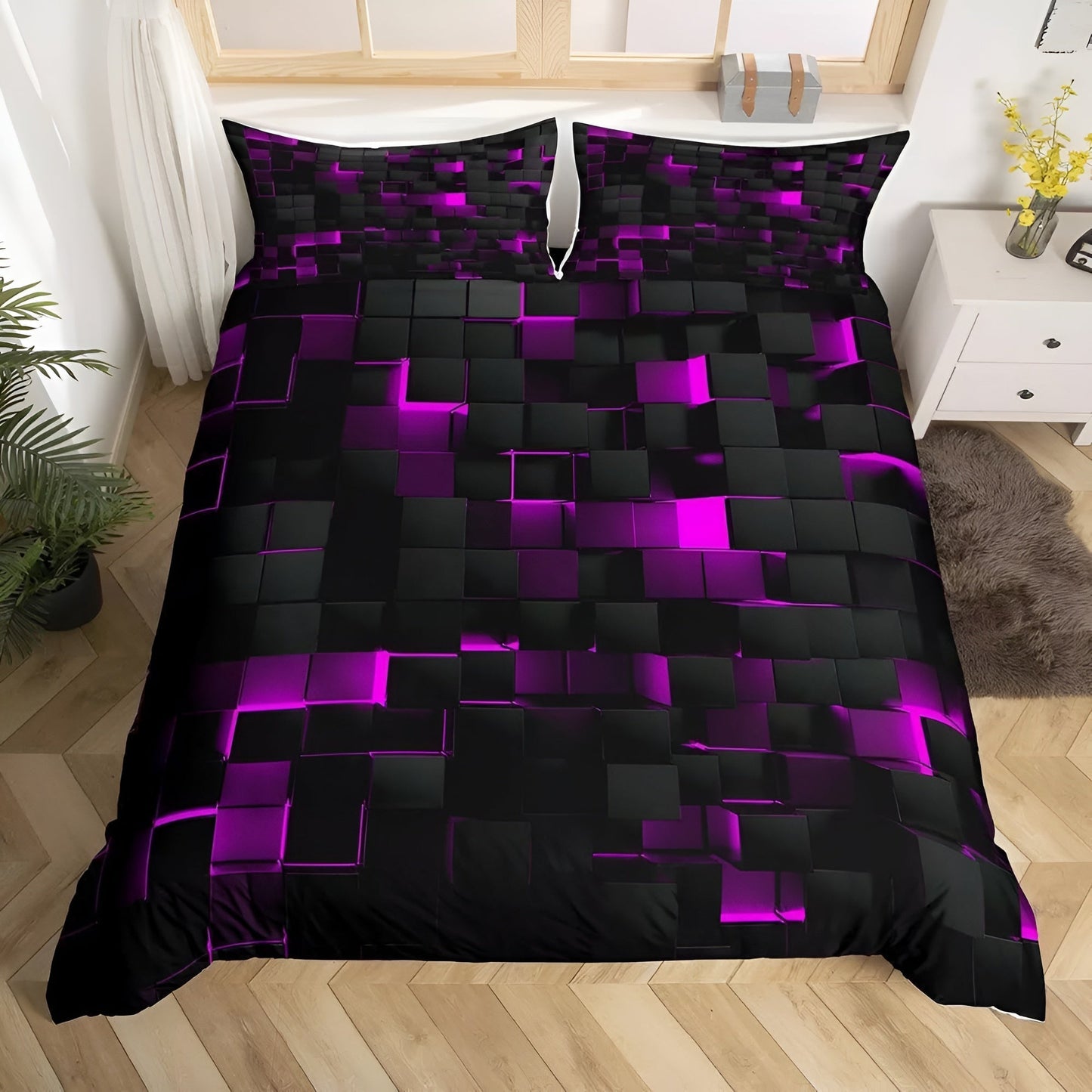 Neon 3D Grid Duvet Cover Set with Pillowcases