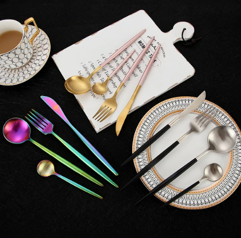 Luxurious Gold and Silver Stainless Steel Cutlery Set 24-Piece