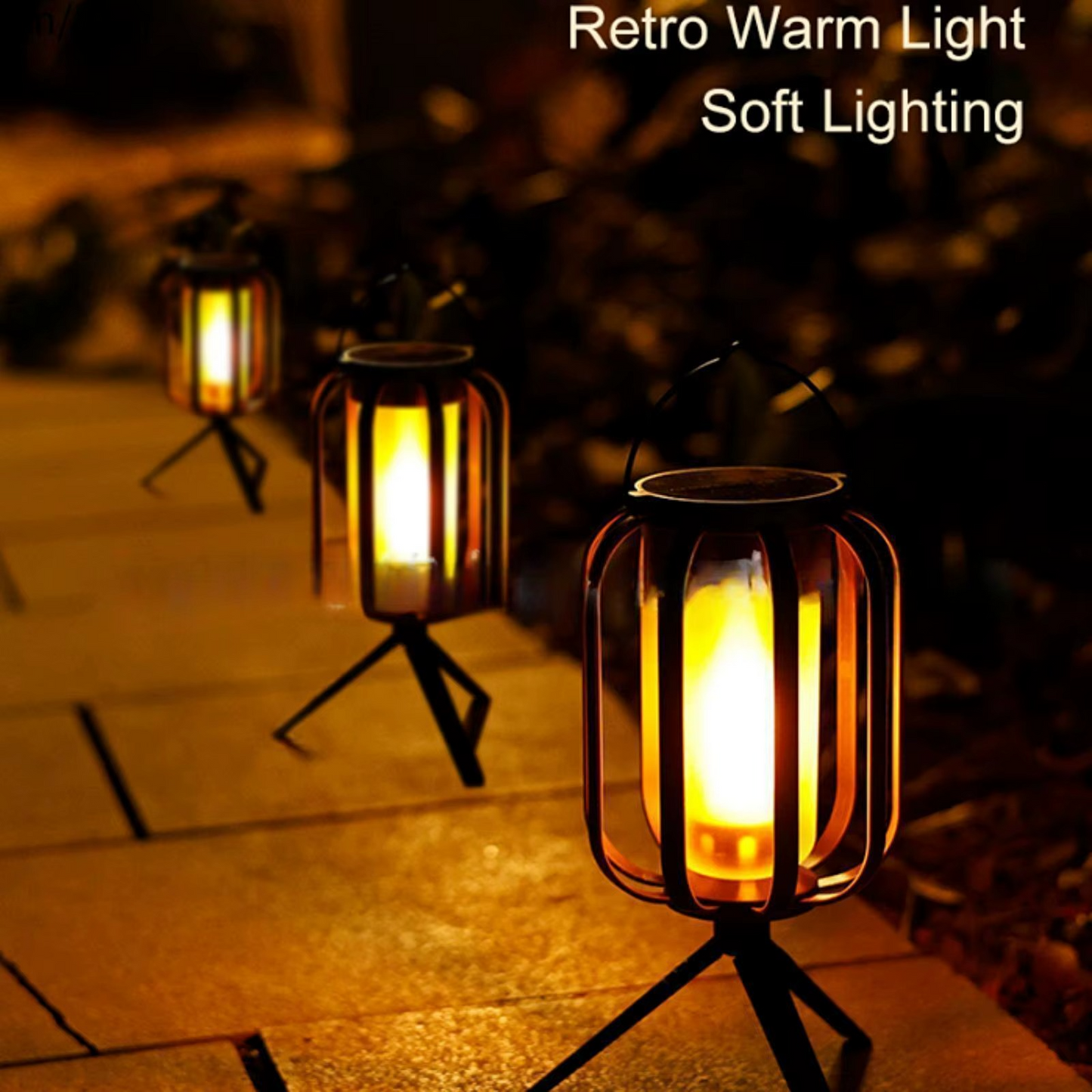 Solar and USB Rechargeable LED Lantern with Flame Effect