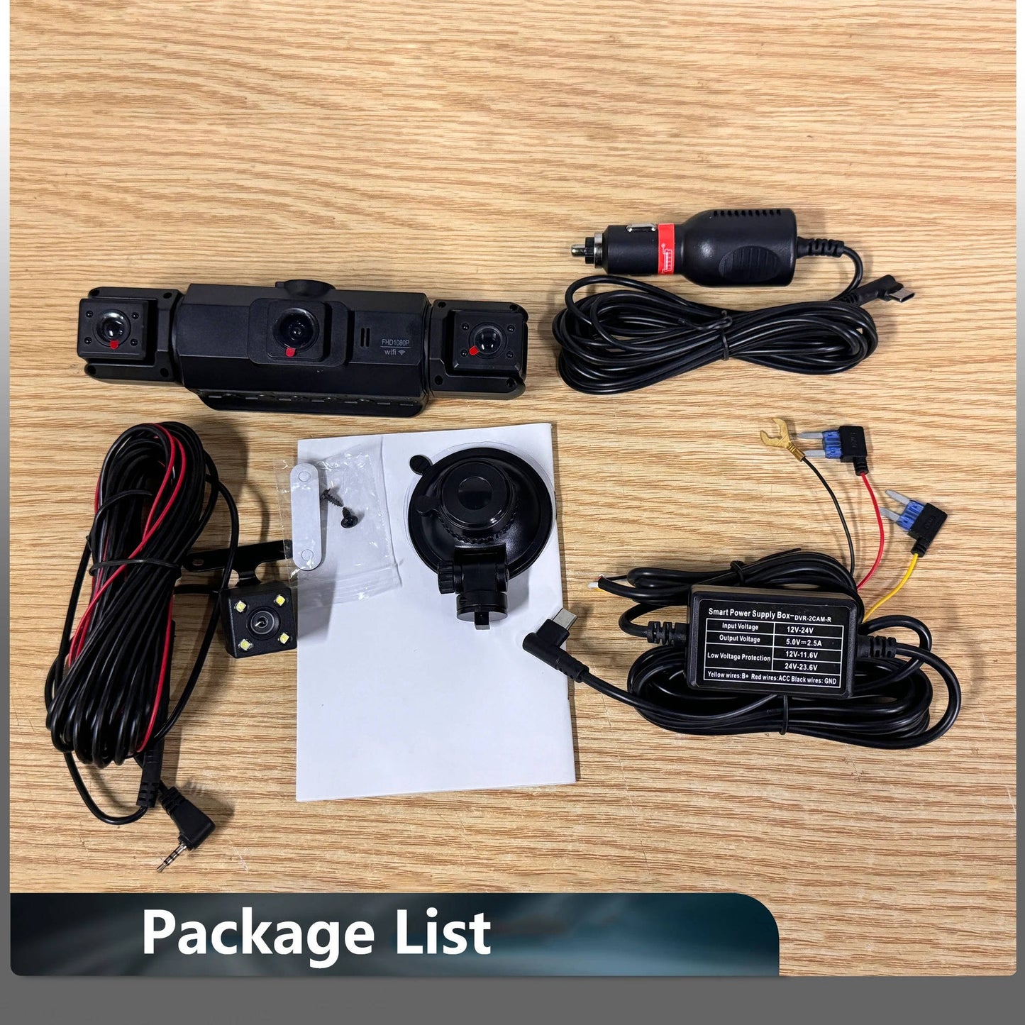 Wireless Front and Rear Car Dash Cam with Night Vision and Mobile App