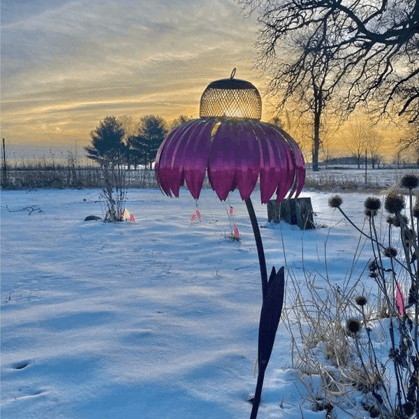 Coneflower Metal Bird Feeder with Wide Dish
