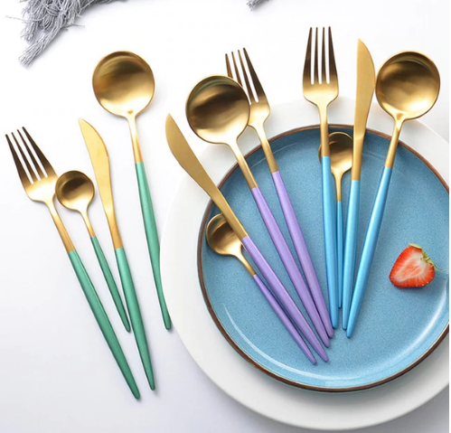 Luxurious Gold and Silver Stainless Steel Cutlery Set 24-Piece
