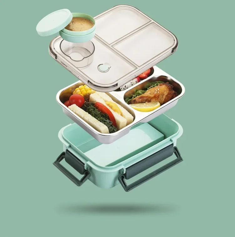 Insulated Stainless Steel Lunch Box with Divided Compartments