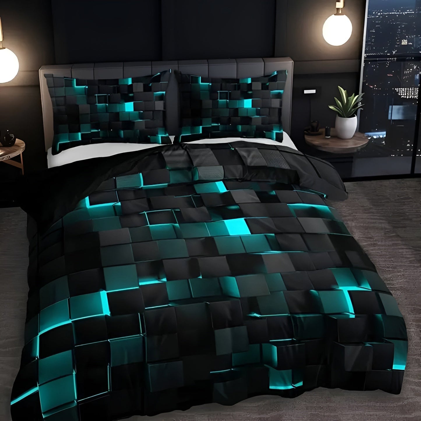 Neon 3D Grid Duvet Cover Set with Pillowcases