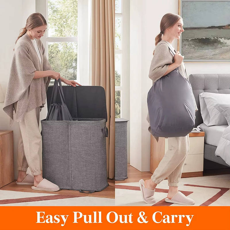 Large Foldable Laundry Hamper with Removable Bags and Reinforced Handles