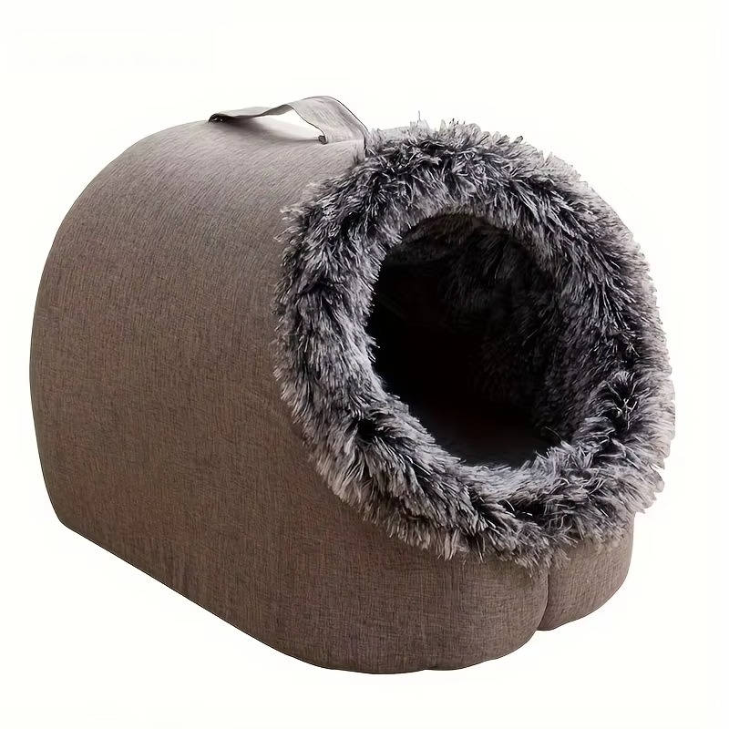 Plush Insulated Winter Cat Bed with Carrying Strap