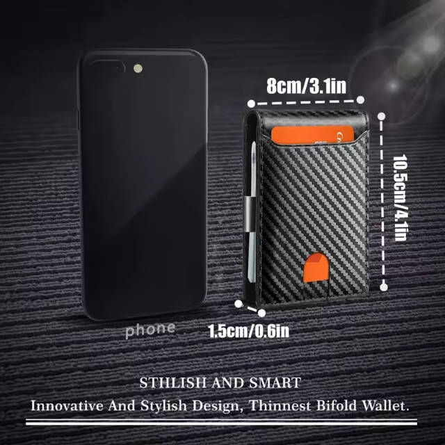 Carbon Fiber RFID Blocking Bifold Wallet with Money Clip and ID Window
