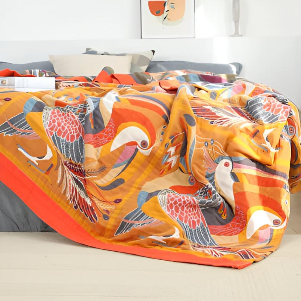 Reversible Toucan Bird Cotton Throw Blanket
